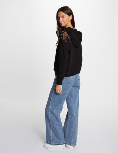 Pull capuche dentelle noir femme