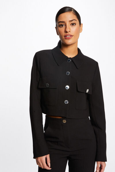 Veste droite boutonnée noir femme