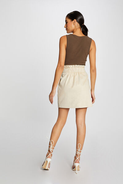 Jupe droite taille haute suédine ivoire femme