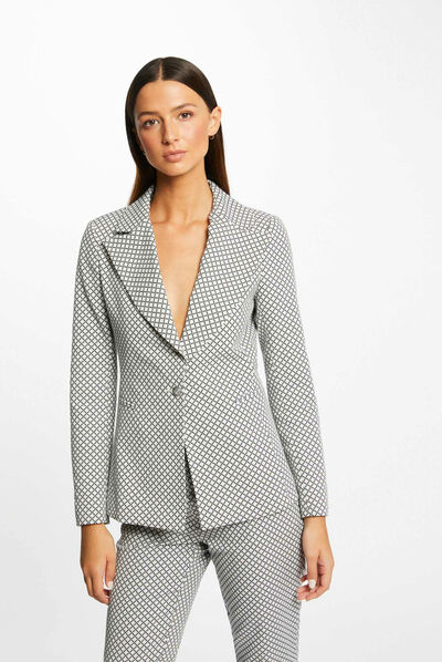 Veste city cintrée imprimé géométrique ecru femme