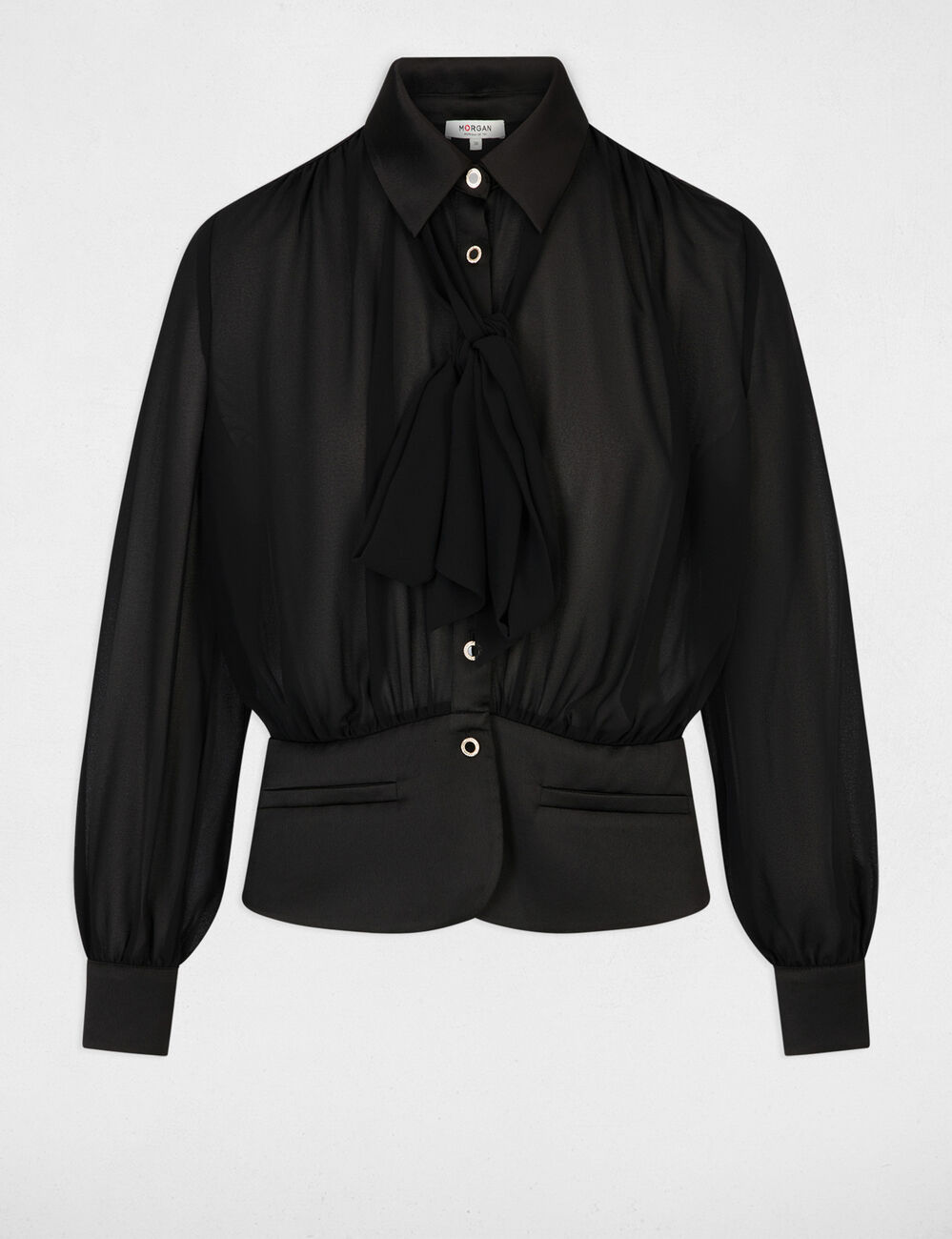 Chemise voile lavalli&egrave;re noir femme