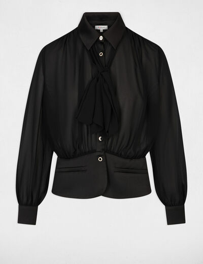 Chemise voile lavalli&egrave;re noir femme