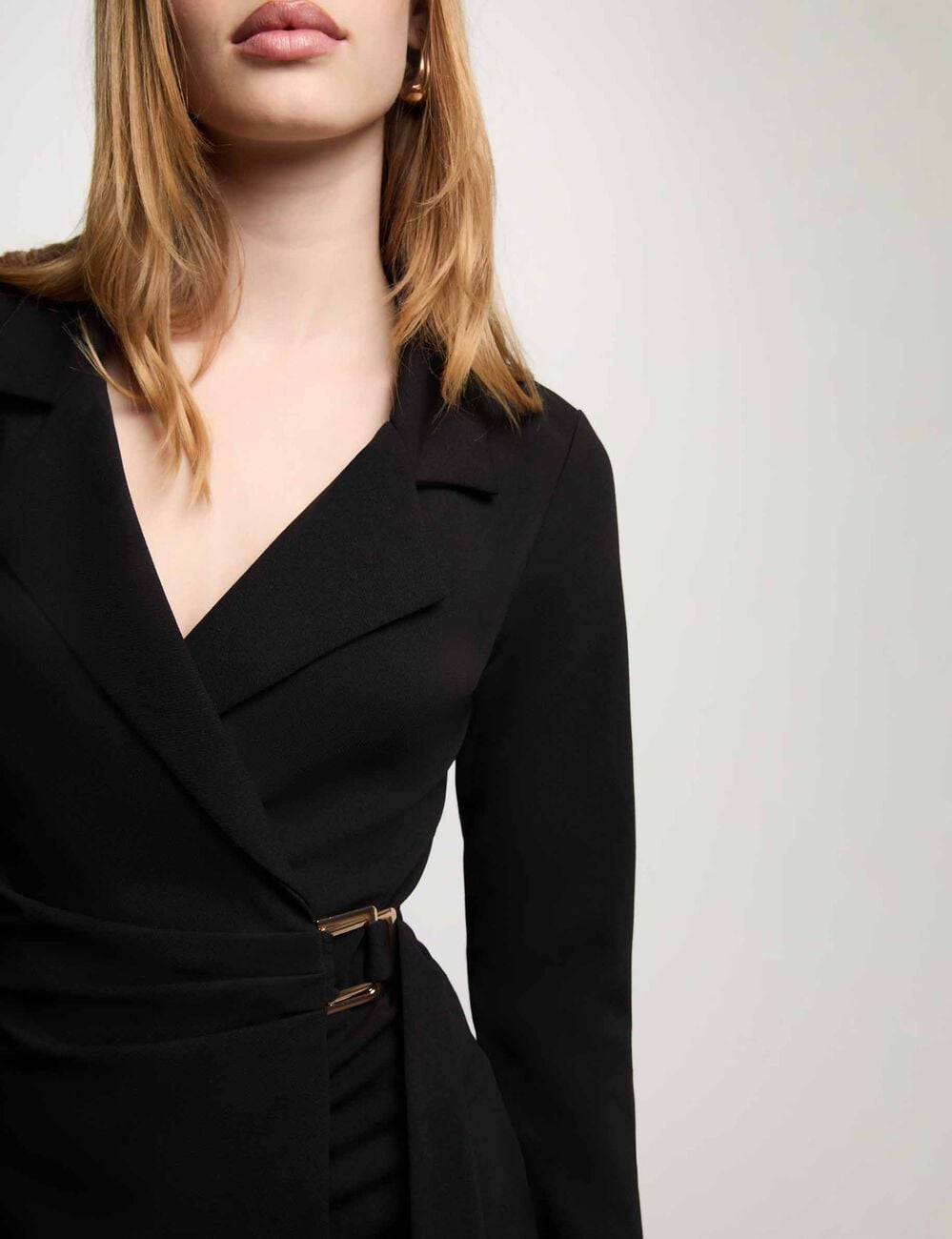 Robe cr&ecirc;pe col &agrave; revers noir femme