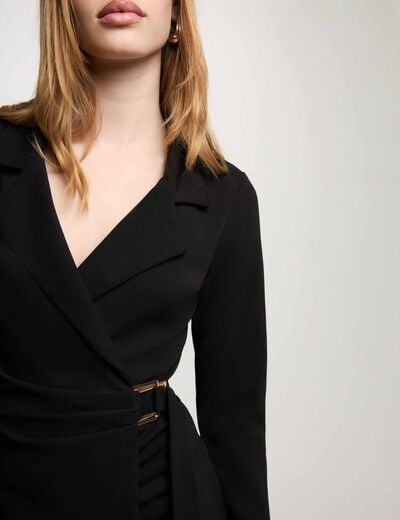 Robe cr&ecirc;pe col &agrave; revers noir femme