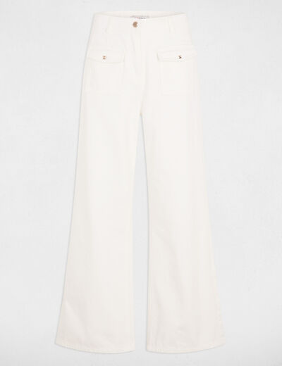 Jeans jambe large taille haute blanc femme