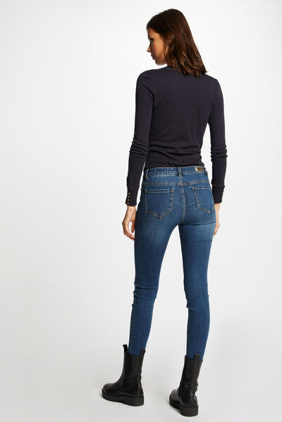 T-shirt manches longues avec col en V marine femme
