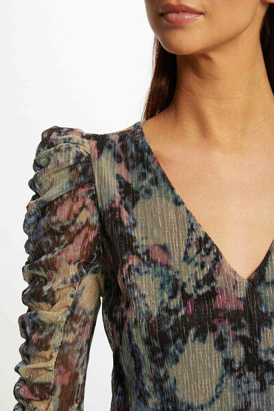 T-shirt manches 3/4 imprimé abstrait multico femme