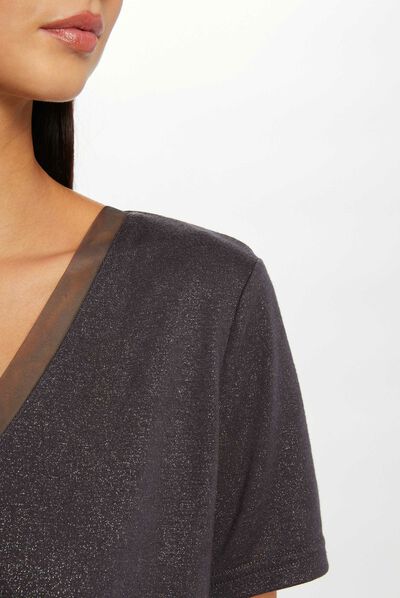 T-shirt manches courtes à paillettes gris anthracite femme