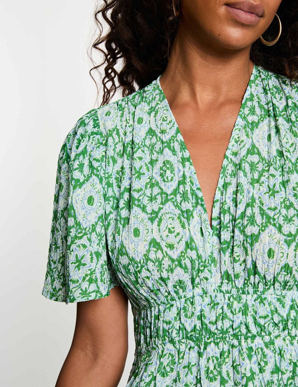 Robe courte col v multicolore femme