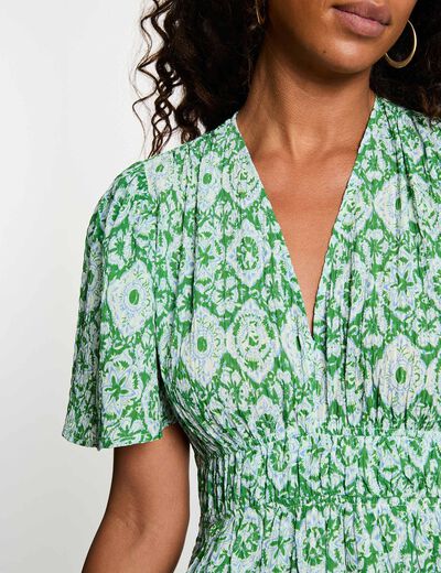 Robe courte col v multicolore femme