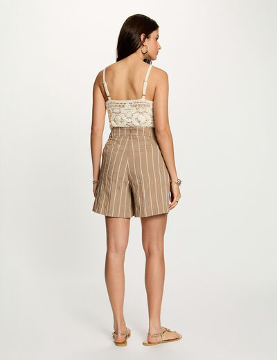 Short taille haute ray&eacute; taupe femme