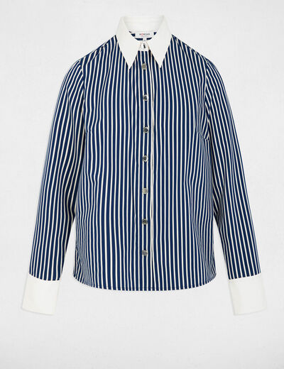 Chemise ray&eacute;e col contrastant bleu marine femme