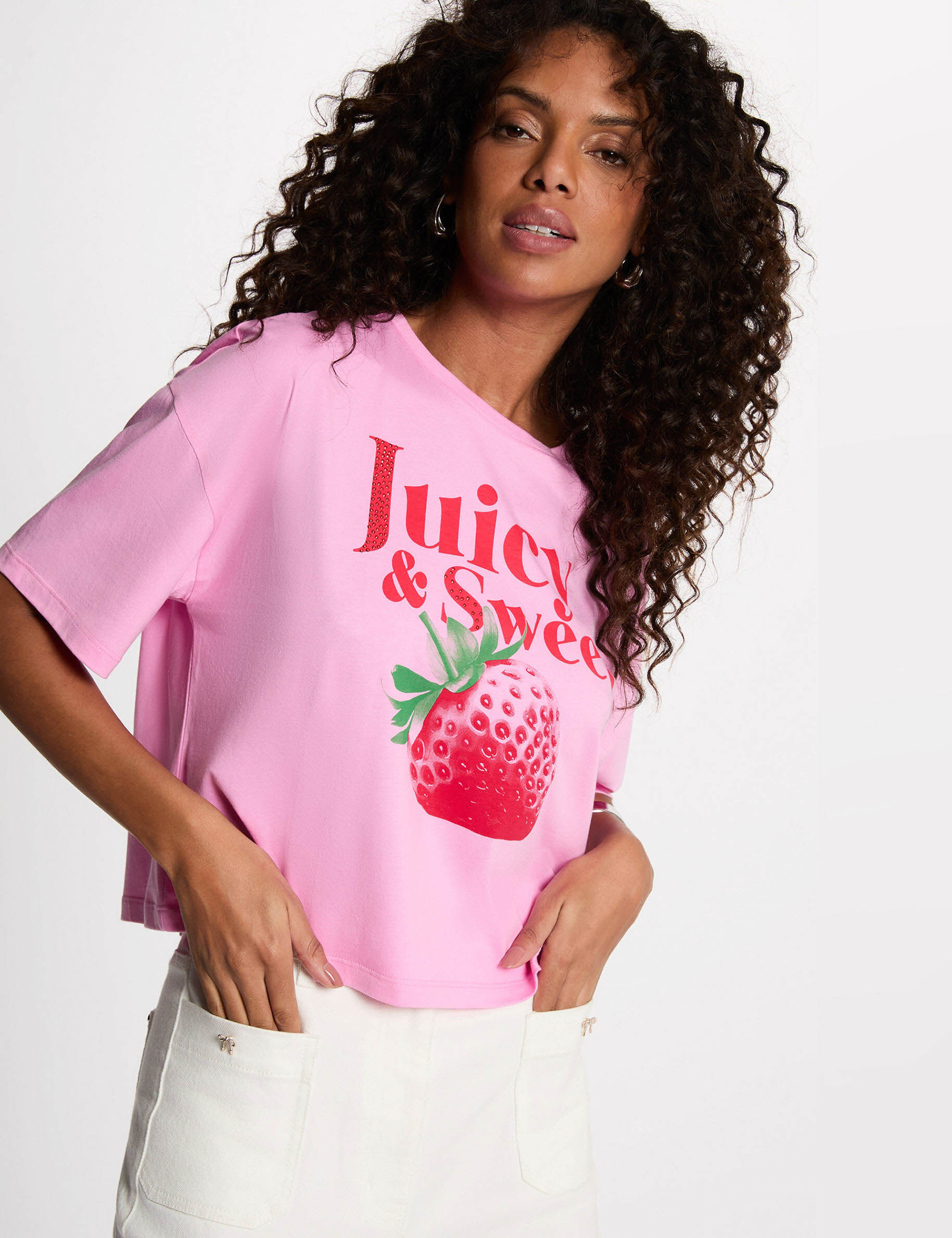 T shirt cropped imprimé femme