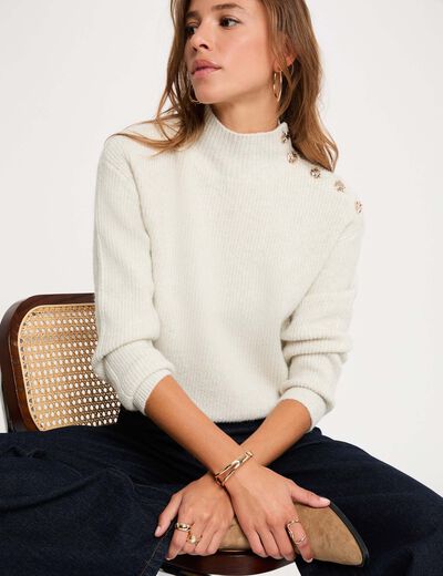 Pull col montant ivoire femme