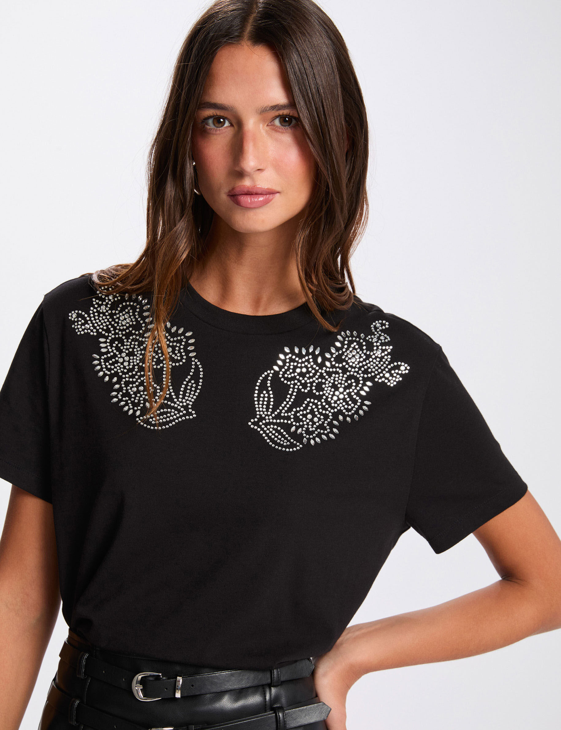 T shirt motif strass femme