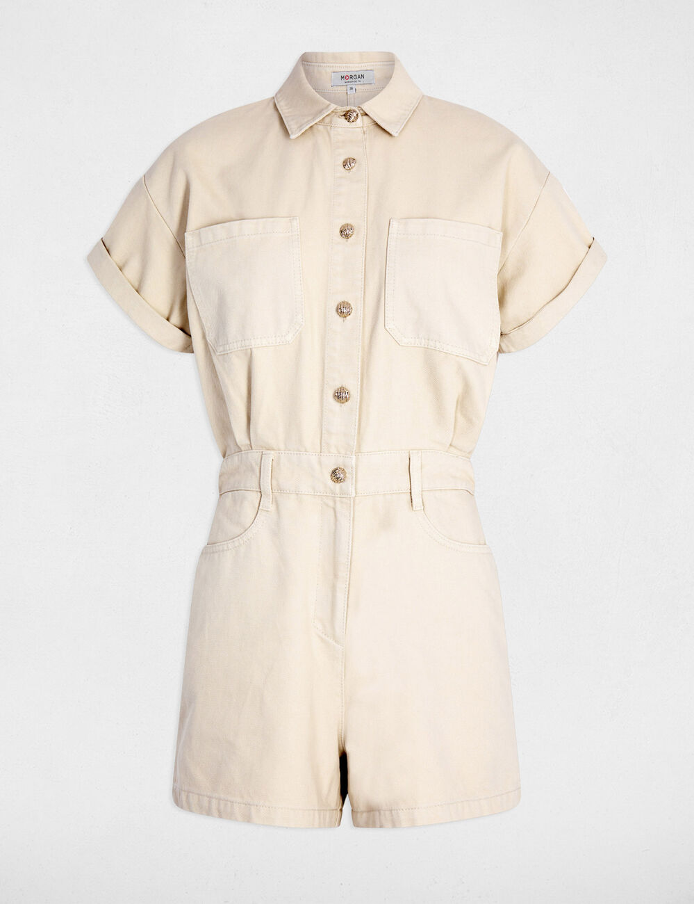 Combishort jean ajust&eacute; beige clair femme
