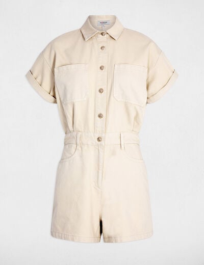 Combishort jean ajust&eacute; beige clair femme