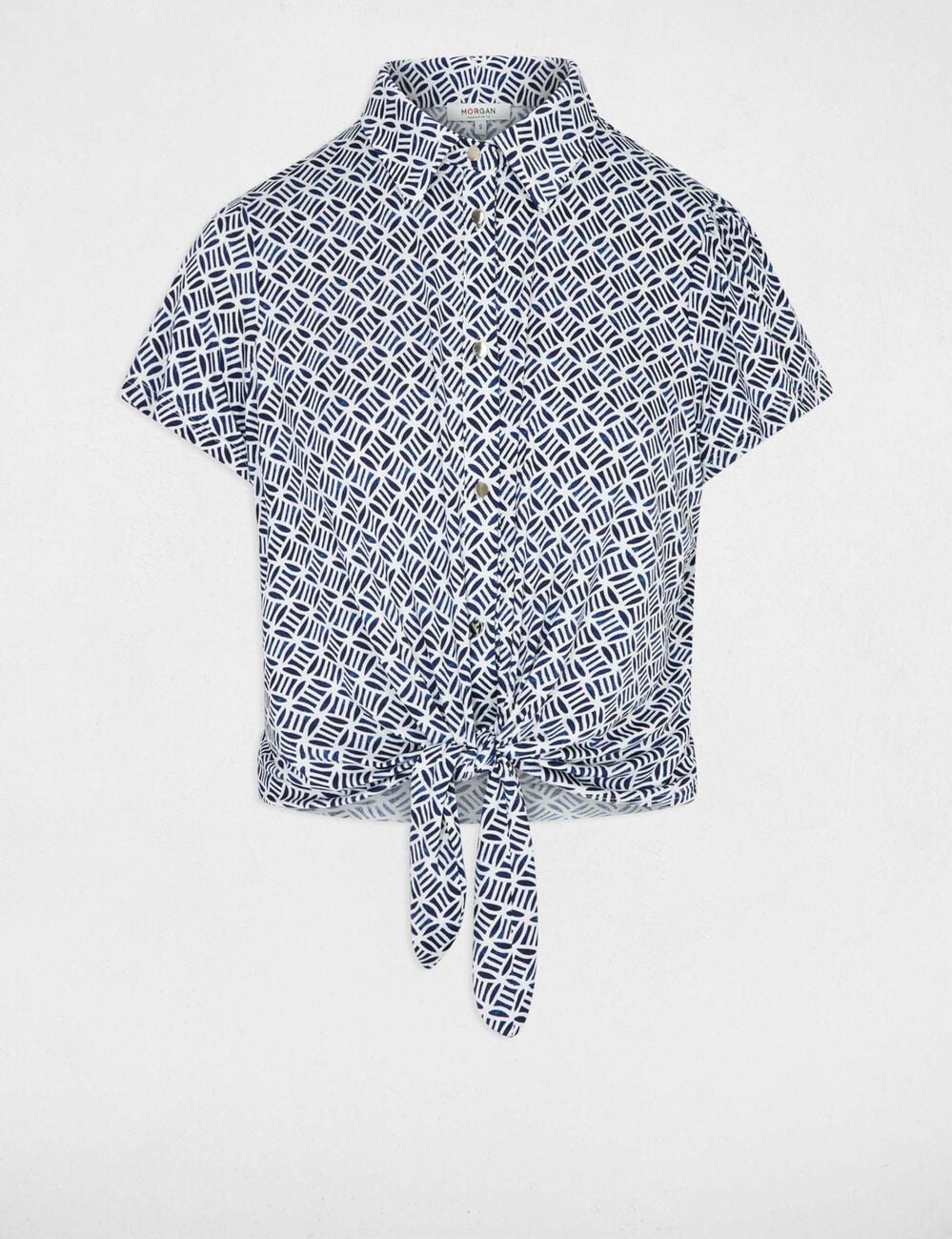 Chemise nou&eacute;e col &agrave; revers blanc femme