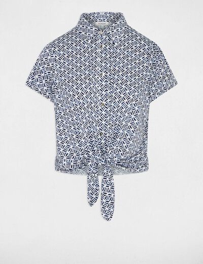Chemise nou&eacute;e col &agrave; revers blanc femme