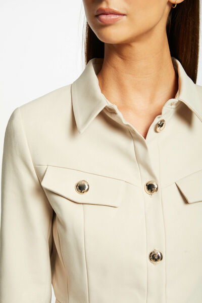 Veste city cintrée manches 3/4 beige femme
