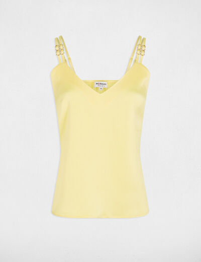 Top satin &agrave; bretelles jaune clair femme