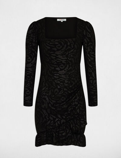 Robe ajust&eacute;e drap&eacute;e imprim&eacute; abstrait noir femme