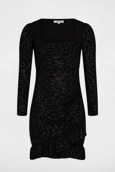 Robe ajustée drapée imprimé abstrait noir femme