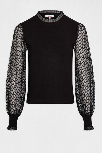 Pull manches longues à dentelle noir femme