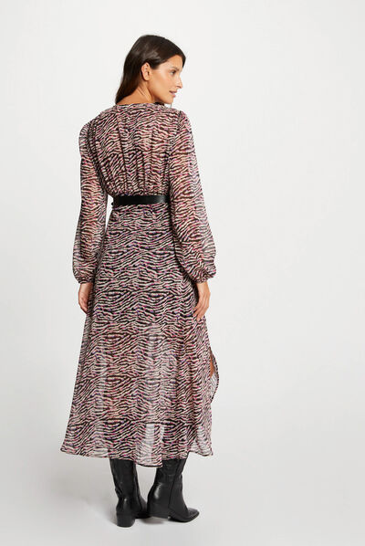 Robe longue évasée imprimé animalier multico femme