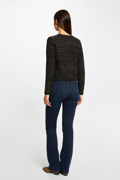 Gilet court boutonné fils métallisés noir femme