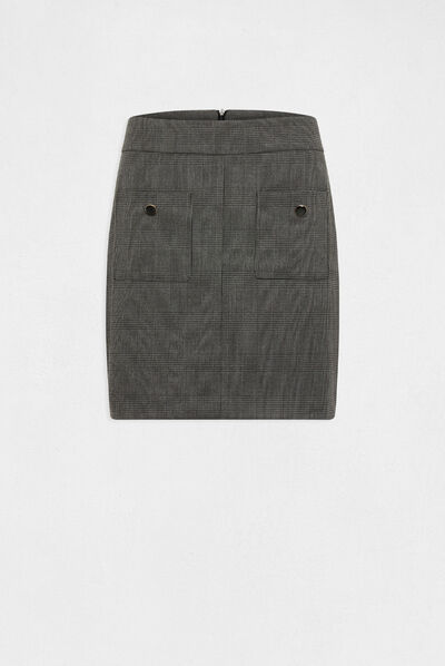 Jupe droite à carreaux gris anthracite femme
