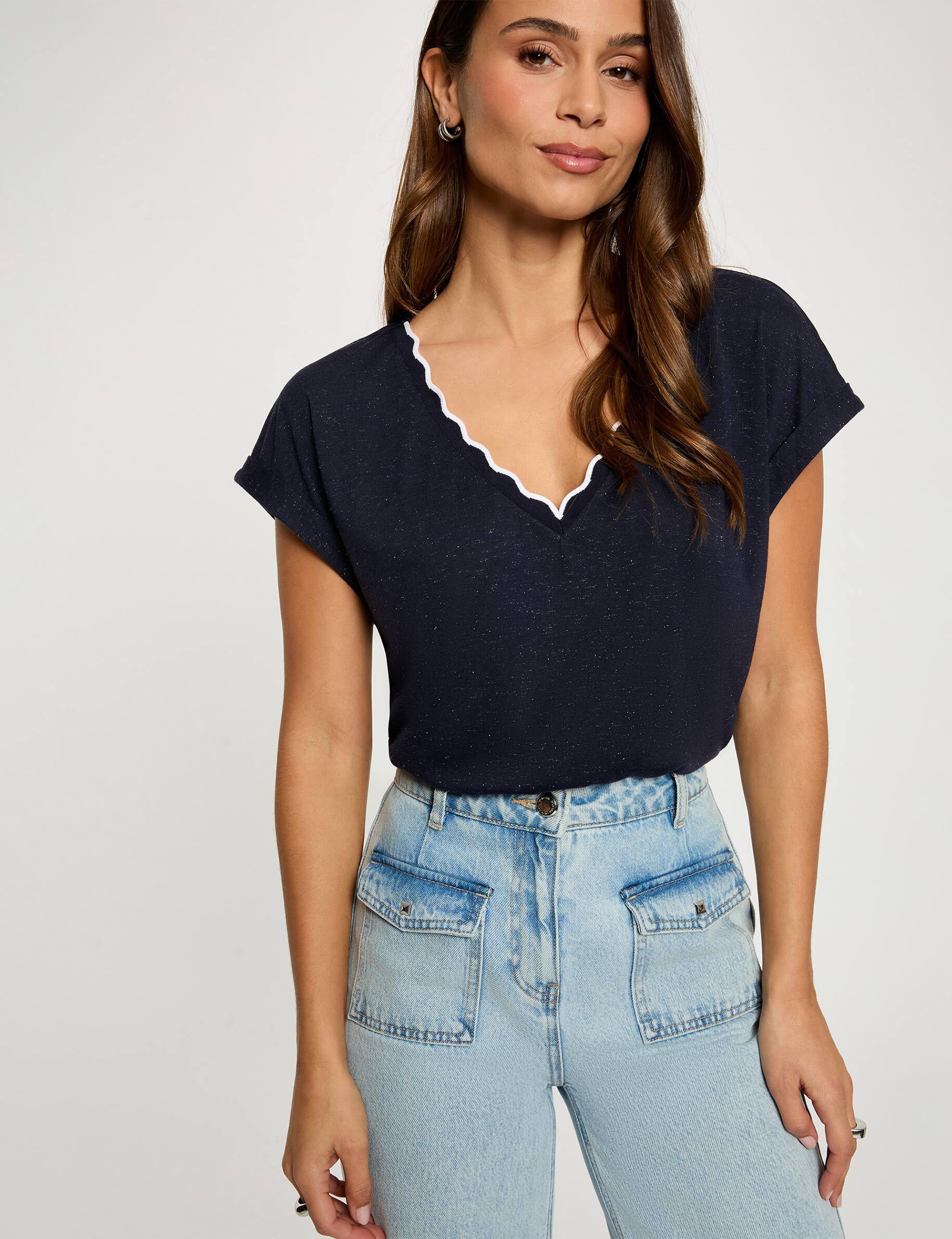 T shirt col v manches courtes femme - vue 1