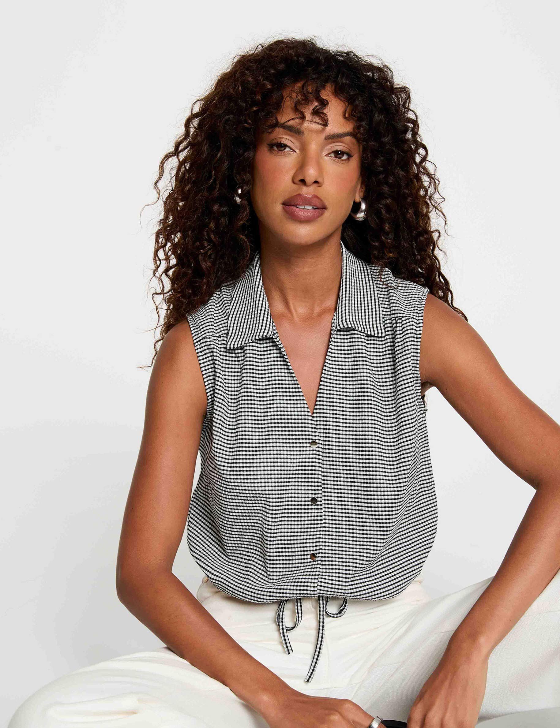 Chemise nouée sans manches noir femme