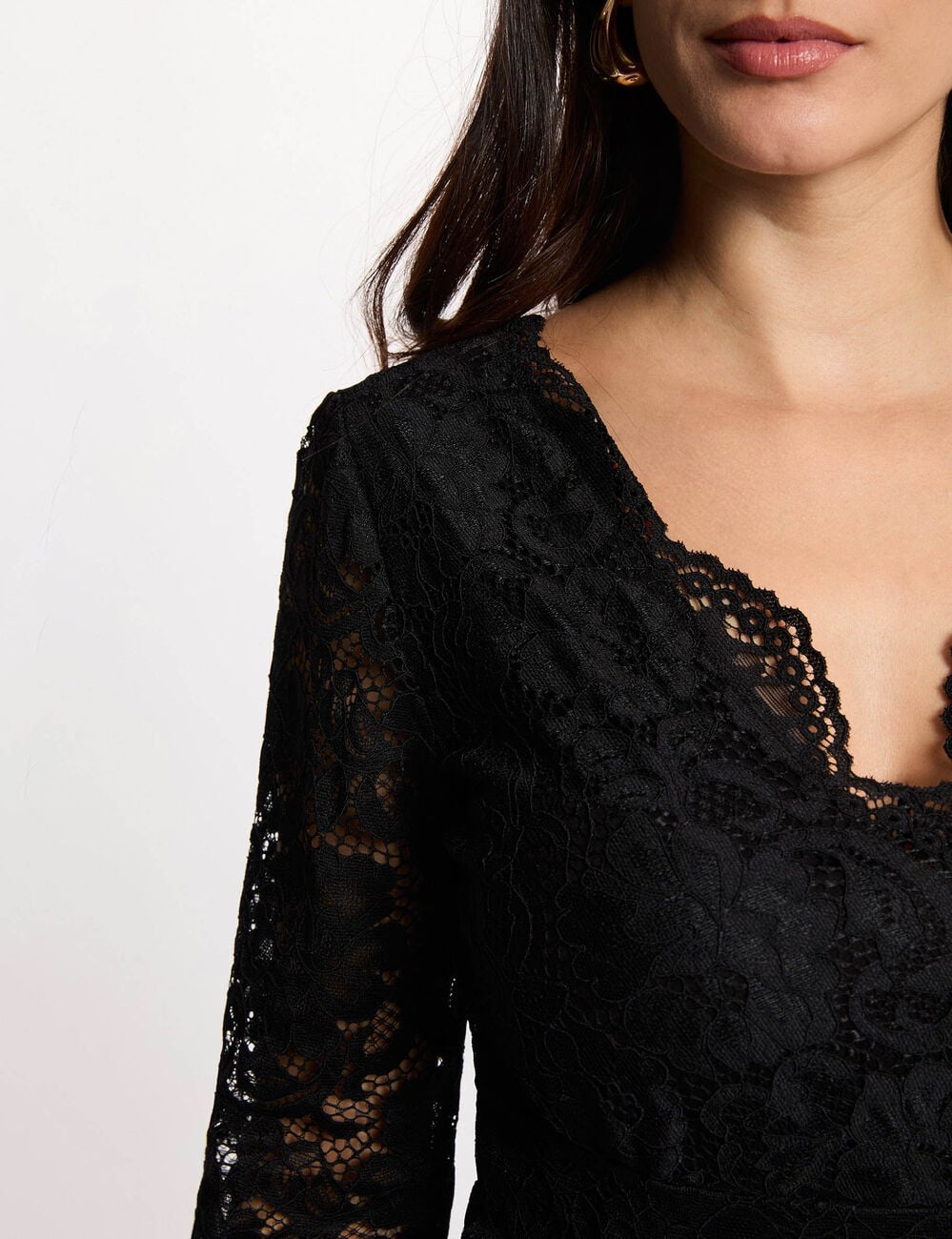 Body dentelle col v noir femme