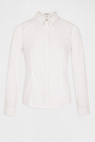 Chemise manches longues dos élastiqué ecru femme