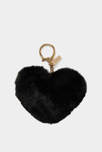 Porte-clefs coeur imitation fourrure noir femme