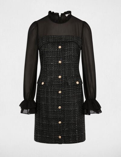 Robe tweed manches longues noir femme