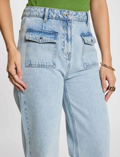 jeans large taille haute denim bleach femme Jeans large taille haute denim bleach femme