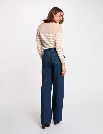 Pull ray&eacute; brod&eacute; marron clair femme