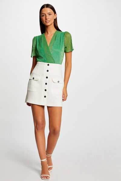Jupe city droite boutonnée ecru femme
