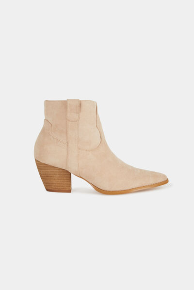 Bottines western à talons beige femme
