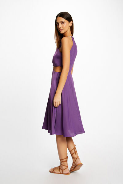 Robe évasée avec anneau et ouvertures violet fonce femme