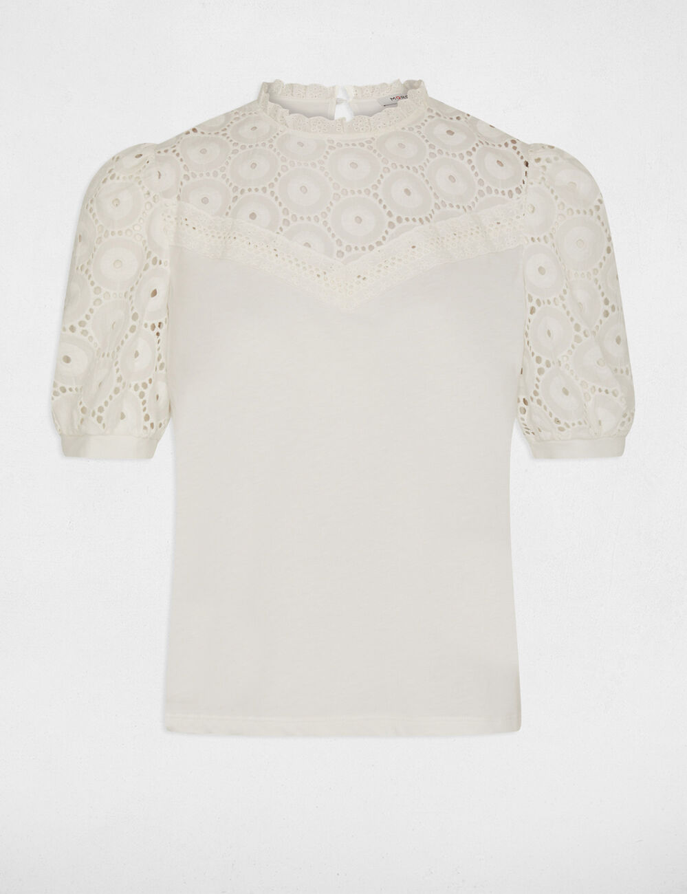 T-shirt manches courtes brod&eacute; ivoire femme