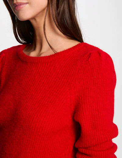 Pull col rond manches longues rouge femme