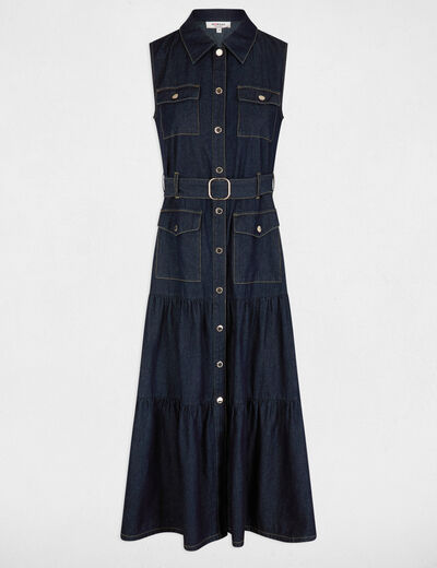 Robe longue droite en jean denim brut femme