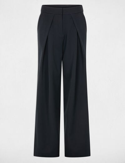 Pantalon large &agrave; plis bleu marine femme