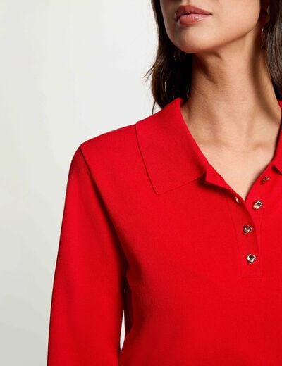 Pull col &agrave; revers rouge femme