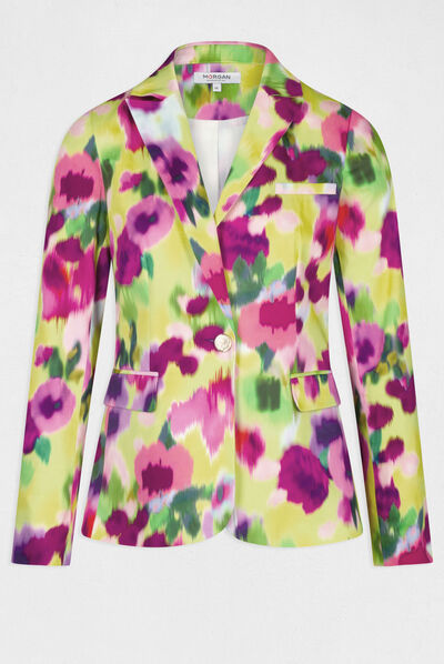 Veste cintrée satin imprimé abstrait multico femme