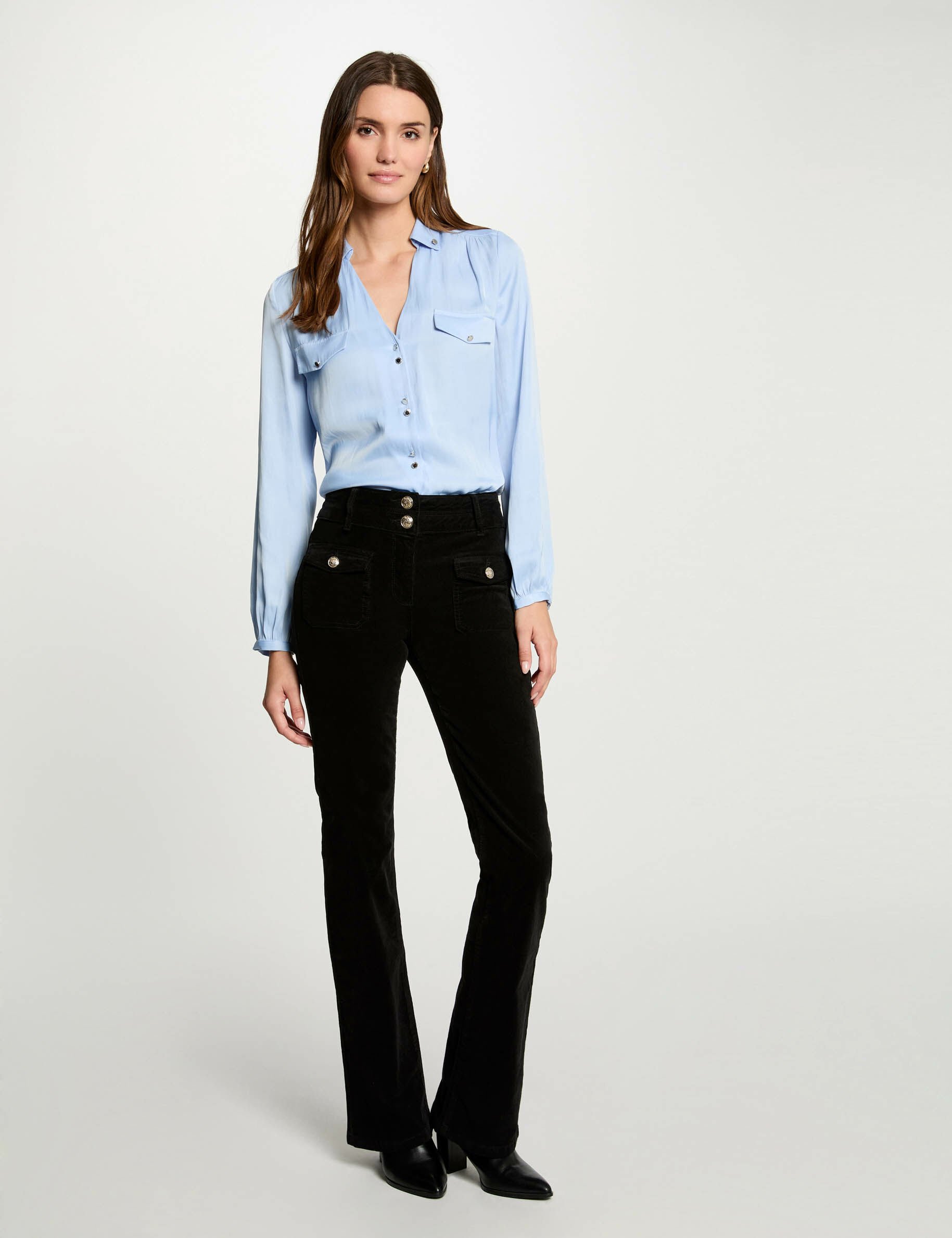 Pantalon ajusté velours noir femme - Morgan - Modalova