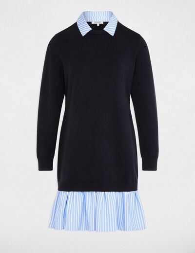 Robe tricot col &agrave; revers bleu marine femme